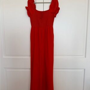 Code x Mode Puff Sleeve Wide Leg Jumpsuit in orange scarlet